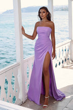 Charming Mermaid Strapless Sleeveless Long Evening Dress with Slit