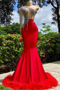 Charmantes rotes langes Meerjungfrau-Abendkleid mit Quaste und einer Schulter aus Satin