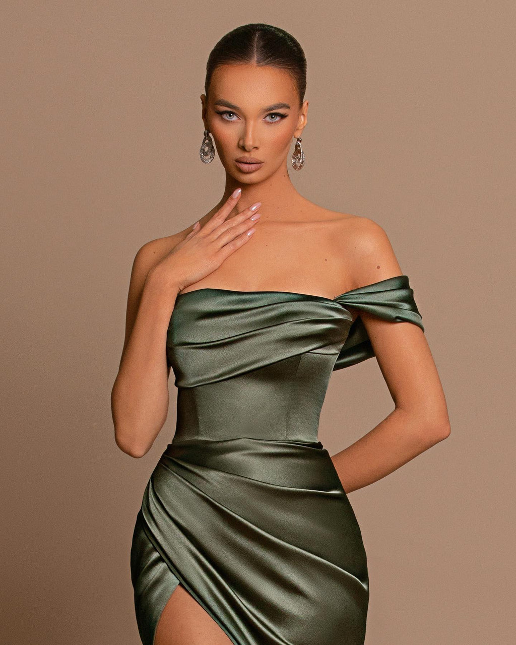 Charming Off-The-Shoulder Long Mermaid Satin Evening Dress with Slit