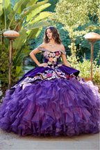 Charro Off Shoulder Ruffled Ball Gown by Petite Adele PQ1050