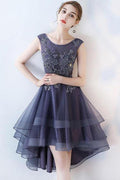 Vestido de fiesta o baile de graduación lindo con escote drapeado y encaje azul marino PD108