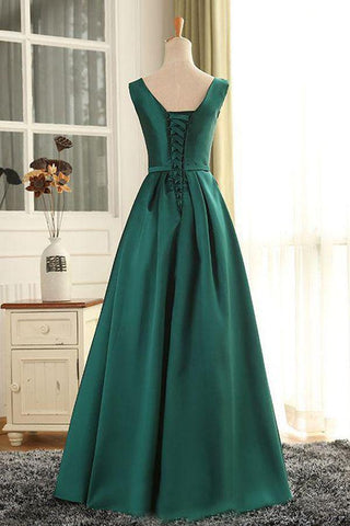 Scoop Neck Dark Green Satin Long Prom Dress Party Dress PSK025