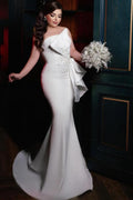 Vestido de Noiva Chic, Comprido, Simples, Sem Alças, Em Cetim, Com Decoração de Renda