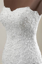Vestido de Noiva Chic Longo Sereia Sem Alças com Aplicações de Renda