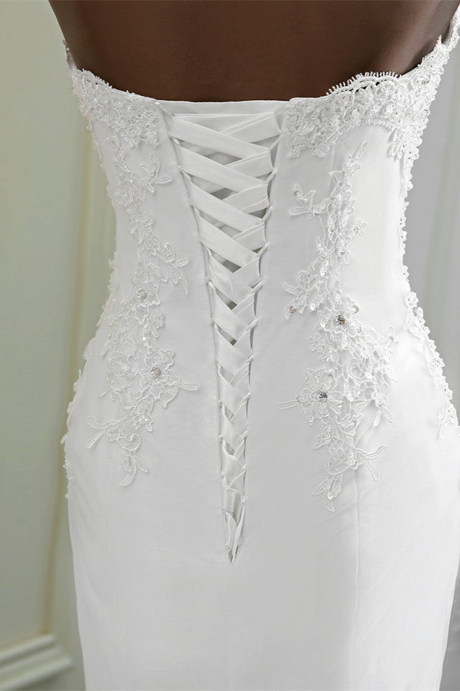 Vestido de Noiva Chic Longo Sereia Sem Alças com Aplicações de Renda
