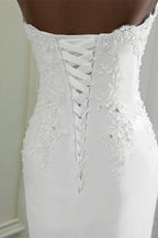Vestido de Noiva Chic Longo Sereia Sem Alças com Aplicações de Renda