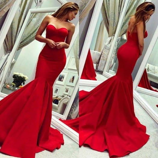 Chic Long Mermaid Sweetheart Satin Red Prom Dress
