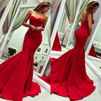 Chic Long Mermaid Sweetheart Satin Red Prom Dress