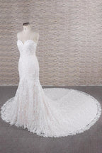 Abito da Sposa Chic Lungo a Sirena con Scollatura a Cuore, Spalline Sottili, Pizzo e Appliques