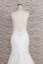Abito da Sposa Chic Lungo a Sirena con Scollatura a Cuore, Spalline Sottili, Pizzo e Appliques