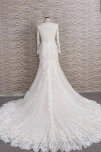 Chic Langarm-Applikationen Meerjungfrau elegante Hochzeitskleider