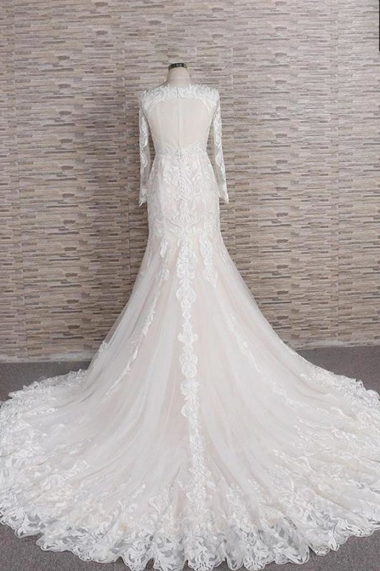 Chic Langarm-Applikationen Meerjungfrau elegante Hochzeitskleider