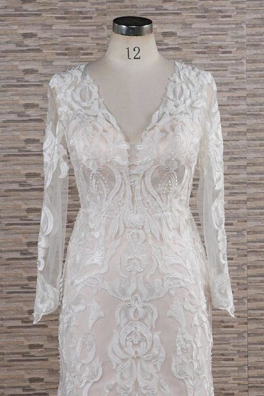 Chic Langarm-Applikationen Meerjungfrau elegante Hochzeitskleider
