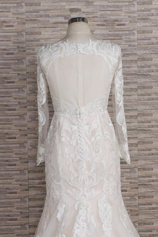 Chic Langarm-Applikationen Meerjungfrau elegante Hochzeitskleider