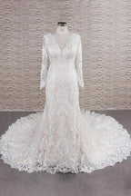 Chic Langarm-Applikationen Meerjungfrau elegante Hochzeitskleider