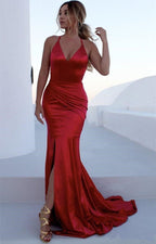 Chic Mermaid V-neck Backless Long Prom Dress with Slit