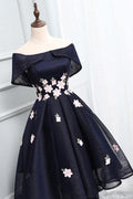 Robe de bal asymétrique courte chic à bretelles tombantes avec appliqués PD250
