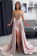 Vestido de Noche Chic Largo Manga Descubierta Sin Mangas con Aplicaciones