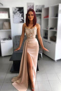 Vestido de Noche Largo y Elegante de Sirena con Escote Corazón, Aplicaciones de Satén, Encaje y Abertura