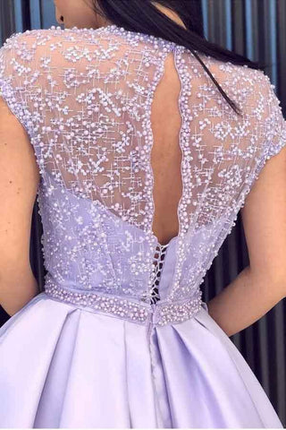 Chic Satin Lavender Long Prom Dress With Split Beading PG672