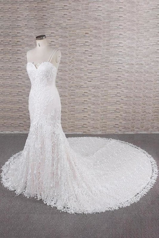 Chic Trägerkleid mit Applikationen und Meerjungfrau-Silhouette für elegante Hochzeitskleider