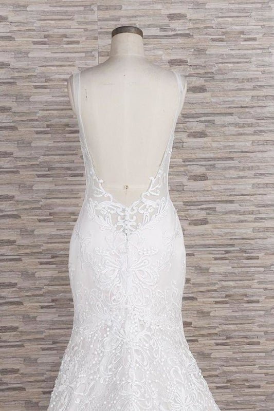 Chic Trägerkleid mit Applikationen und Meerjungfrau-Silhouette für elegante Hochzeitskleider
