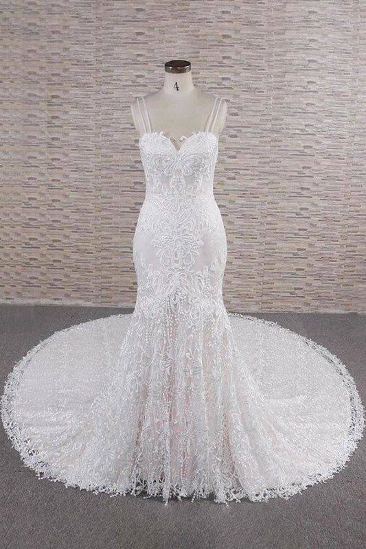 Chic Trägerkleid mit Applikationen und Meerjungfrau-Silhouette für elegante Hochzeitskleider