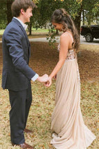 Vestido de noite comprido, elegante, de alças finas e decote nas costas, corte A, PSK083