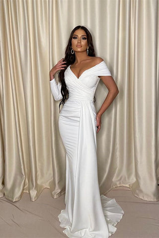 Chic White Off the Shoulder Long Sleeves Mermaid Evening Dress