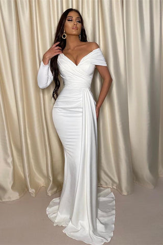 Chic White Off the Shoulder Long Sleeves Mermaid Evening Dress