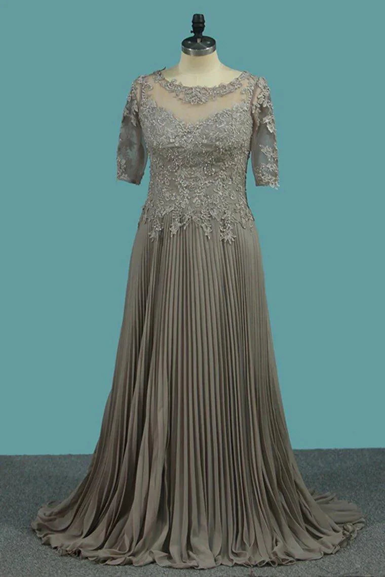 Chiffon A Line Mid-Length Sleeve With Applique Mother Of The Bride Dresses