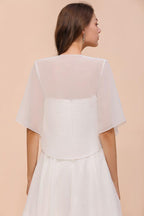 Chiffon Bridesmaid Dress 3/4 Sleeves Mini Knee Length Layers Special Occasion Dress with Wraps