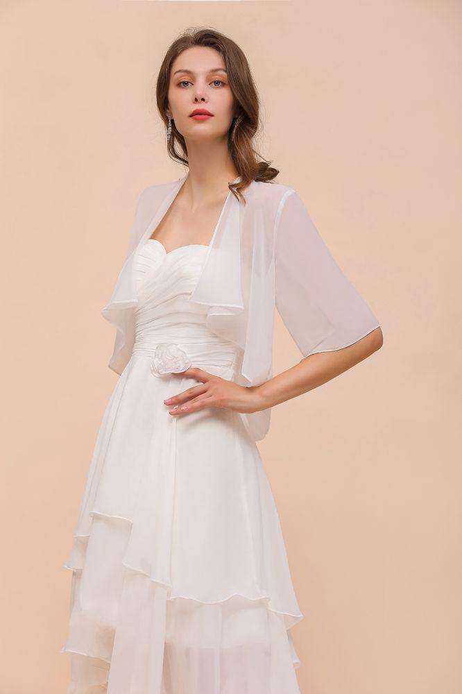 Chiffon Bridesmaid Dress 3/4 Sleeves Mini Knee Length Layers Special Occasion Dress with Wraps