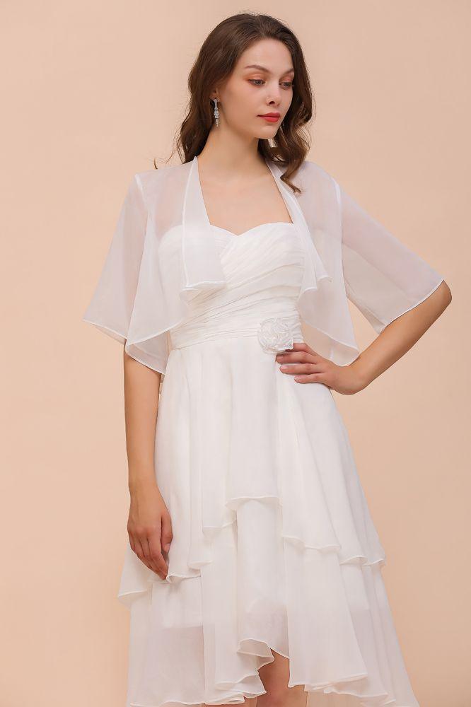Chiffon Bridesmaid Dress 3/4 Sleeves Mini Knee Length Layers Special Occasion Dress with Wraps