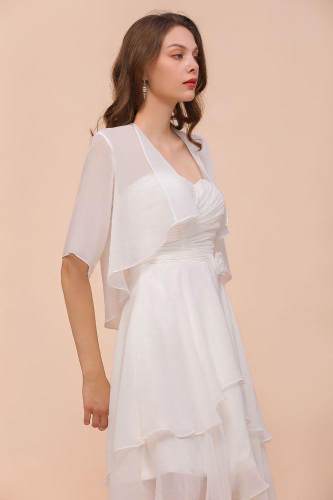 Chiffon Bridesmaid Dress 3/4 Sleeves Mini Knee Length Layers Special Occasion Dress with Wraps