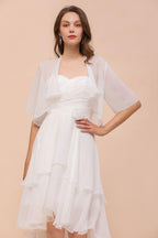 Chiffon Bridesmaid Dress 3/4 Sleeves Mini Knee Length Layers Special Occasion Dress with Wraps