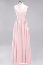 Chiffon Lace A-line Bridesmaid Dresses | V-Neck Sleeveless Floor Length Maid of the Honor Dresses