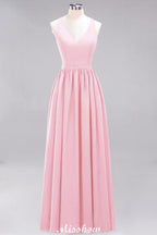 Chiffon Lace A-line Bridesmaid Dresses | V-Neck Sleeveless Floor Length Maid of the Honor Dresses