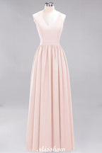 Chiffon Lace A-line Bridesmaid Dresses | V-Neck Sleeveless Floor Length Maid of the Honor Dresses