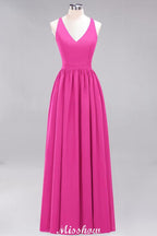 Chiffon Lace A-line Bridesmaid Dresses | V-Neck Sleeveless Floor Length Maid of the Honor Dresses