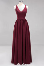 Chiffon Lace A-line Bridesmaid Dresses | V-Neck Sleeveless Floor Length Maid of the Honor Dresses