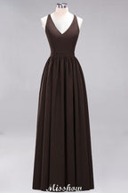 Chiffon Lace A-line Bridesmaid Dresses | V-Neck Sleeveless Floor Length Maid of the Honor Dresses