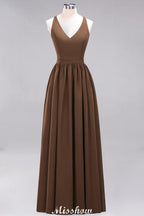 Chiffon Lace A-line Bridesmaid Dresses | V-Neck Sleeveless Floor Length Maid of the Honor Dresses