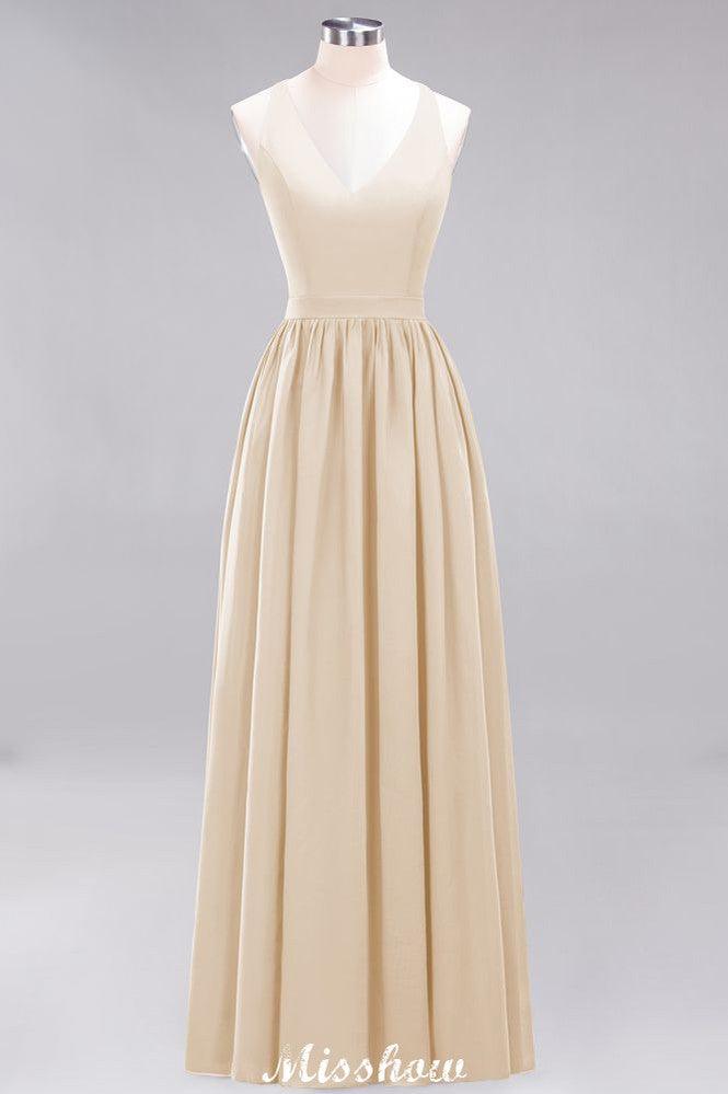 Chiffon Lace A-line Bridesmaid Dresses | V-Neck Sleeveless Floor Length Maid of the Honor Dresses