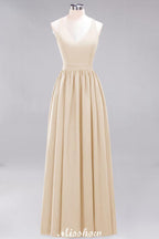 Chiffon Lace A-line Bridesmaid Dresses | V-Neck Sleeveless Floor Length Maid of the Honor Dresses