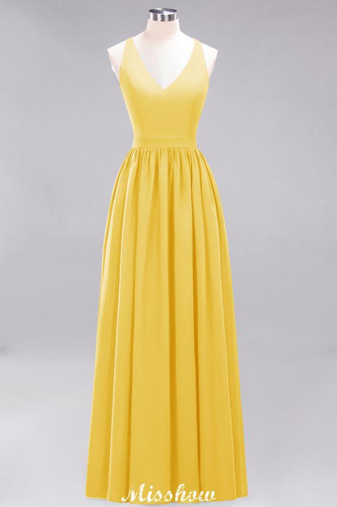 Chiffon Lace A-line Bridesmaid Dresses | V-Neck Sleeveless Floor Length Maid of the Honor Dresses