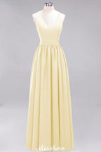 Chiffon Lace A-line Bridesmaid Dresses | V-Neck Sleeveless Floor Length Maid of the Honor Dresses
