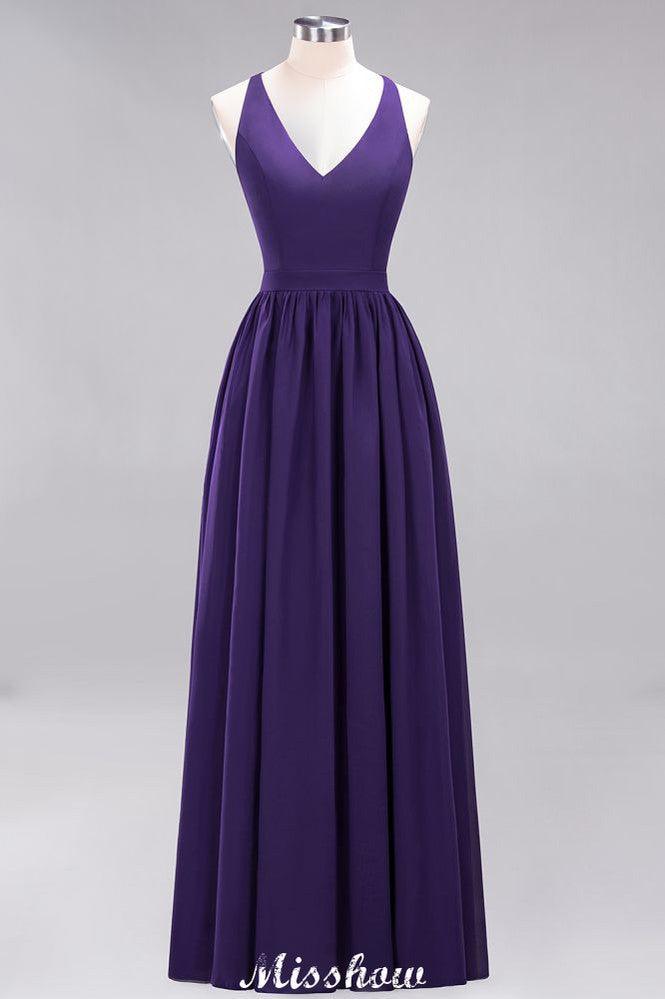 Chiffon Lace A-line Bridesmaid Dresses | V-Neck Sleeveless Floor Length Maid of the Honor Dresses