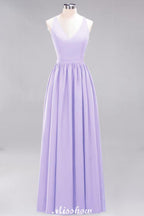 Chiffon Lace A-line Bridesmaid Dresses | V-Neck Sleeveless Floor Length Maid of the Honor Dresses