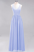 Chiffon Lace A-line Bridesmaid Dresses | V-Neck Sleeveless Floor Length Maid of the Honor Dresses